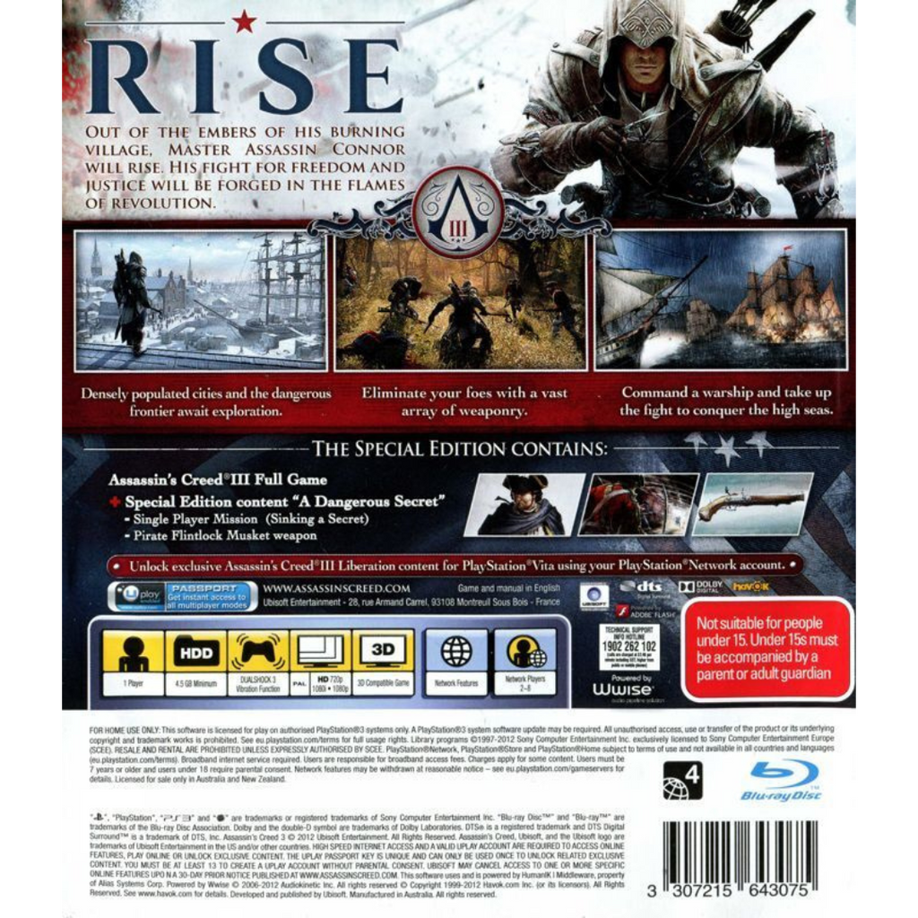 Assassin's Creed III back cover