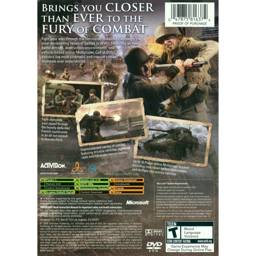 Call of Duty 3 back cover