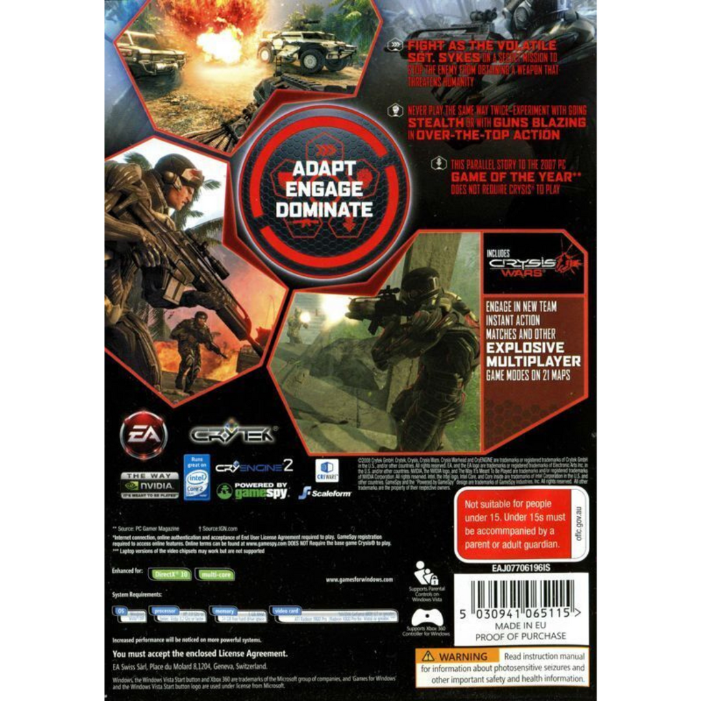 Crysis Warhead back cover