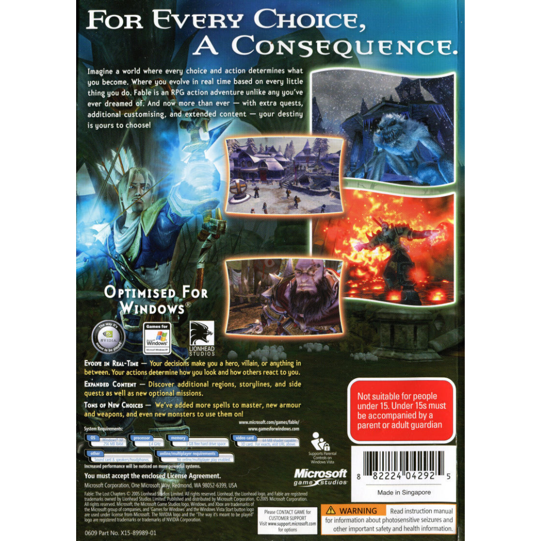 Fable: The Lost Chapters back cover