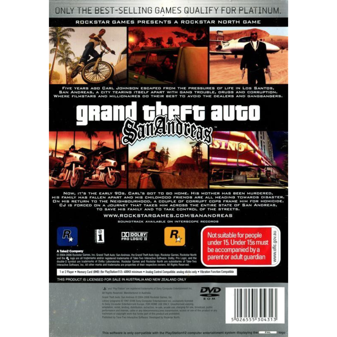 Grand Theft Auto: San Andreas (Platinum) back cover