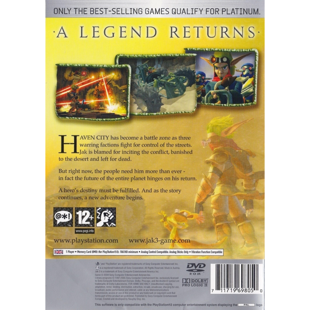 Jak 3 (Platinum) back cover