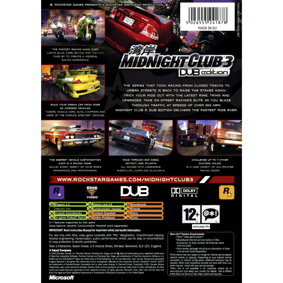 Midnight Club 3: DUB Edition back cover