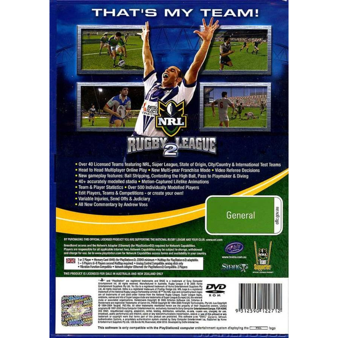 NRL: Rugby League 2 back cover