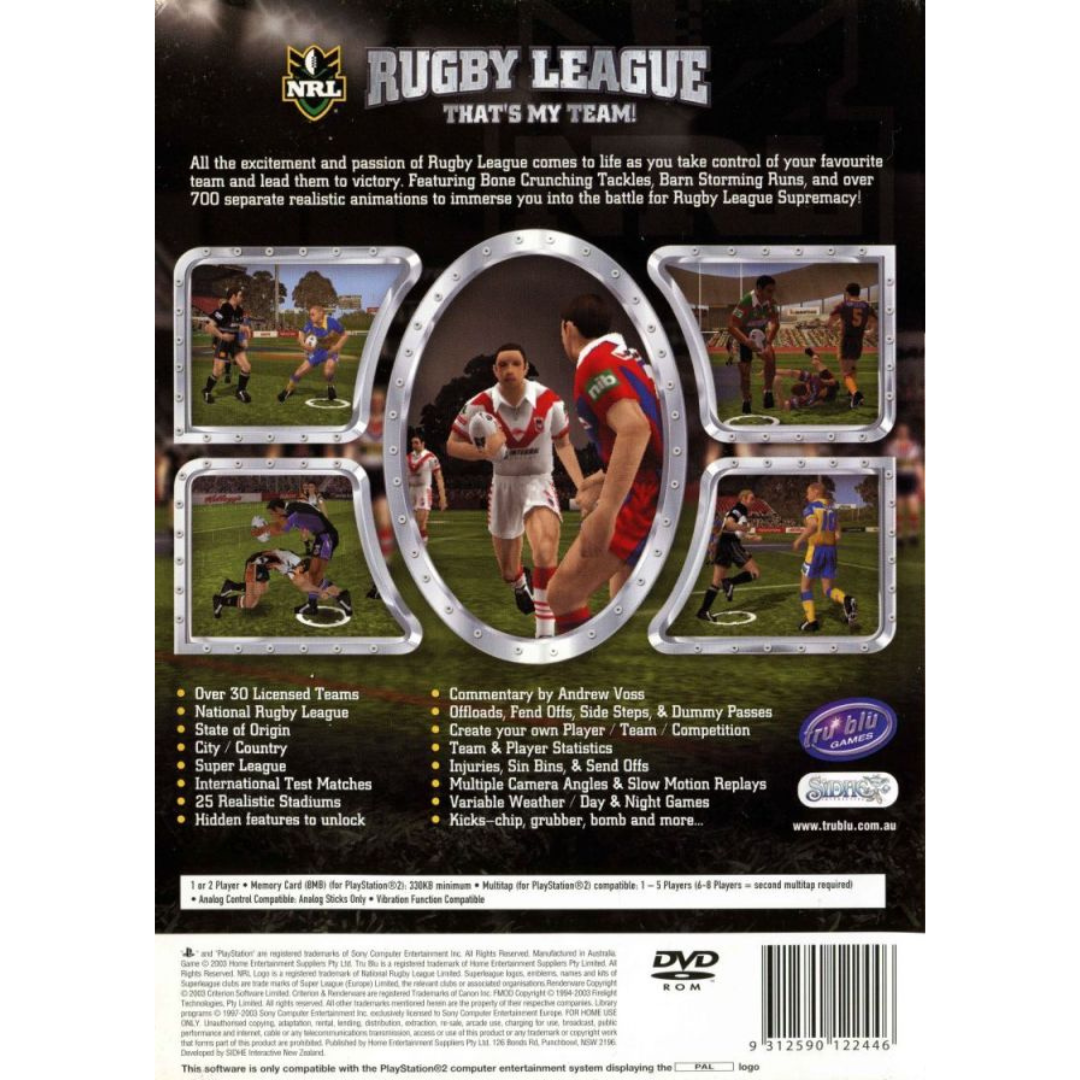 NRL: Rugby League back cover
