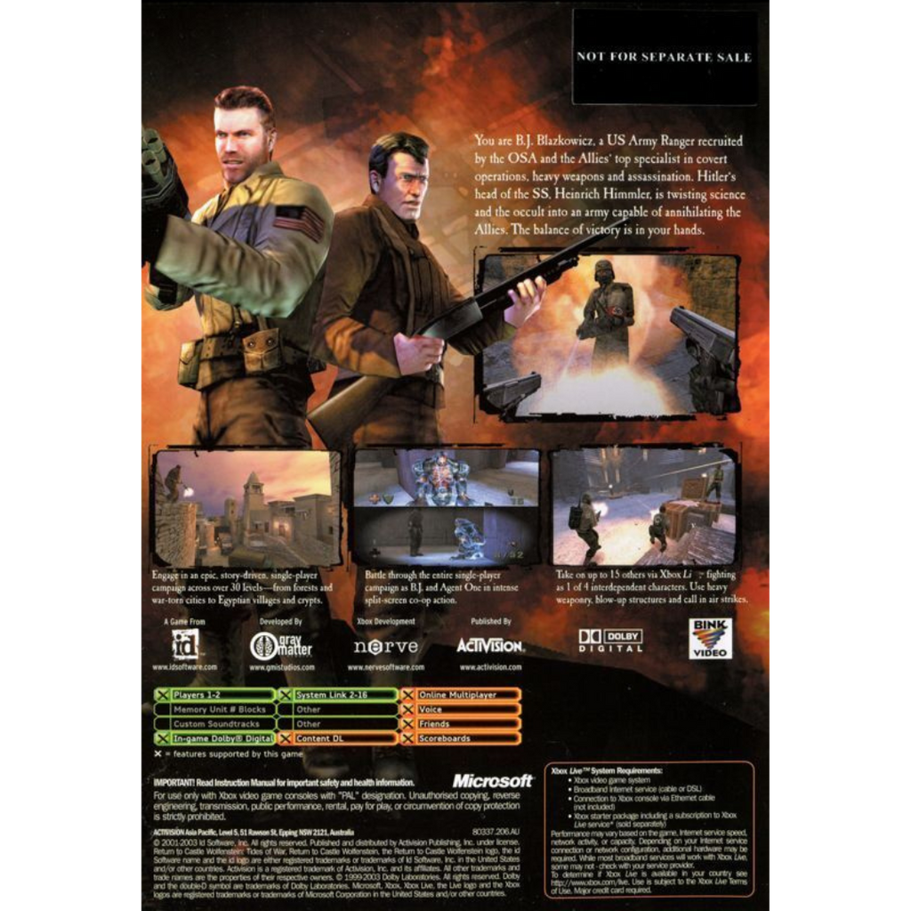 Return to Castle Wolfenstein: Tides of War back cover