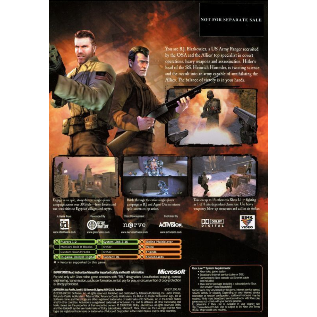 Return to Castle Wolfenstein: Tides of War back cover