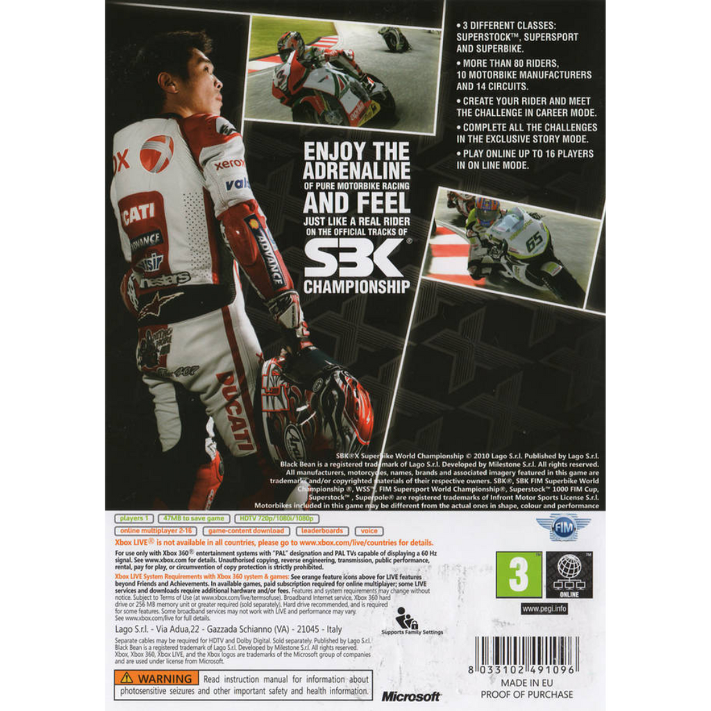 SBK X: Superbike World Championship back cover