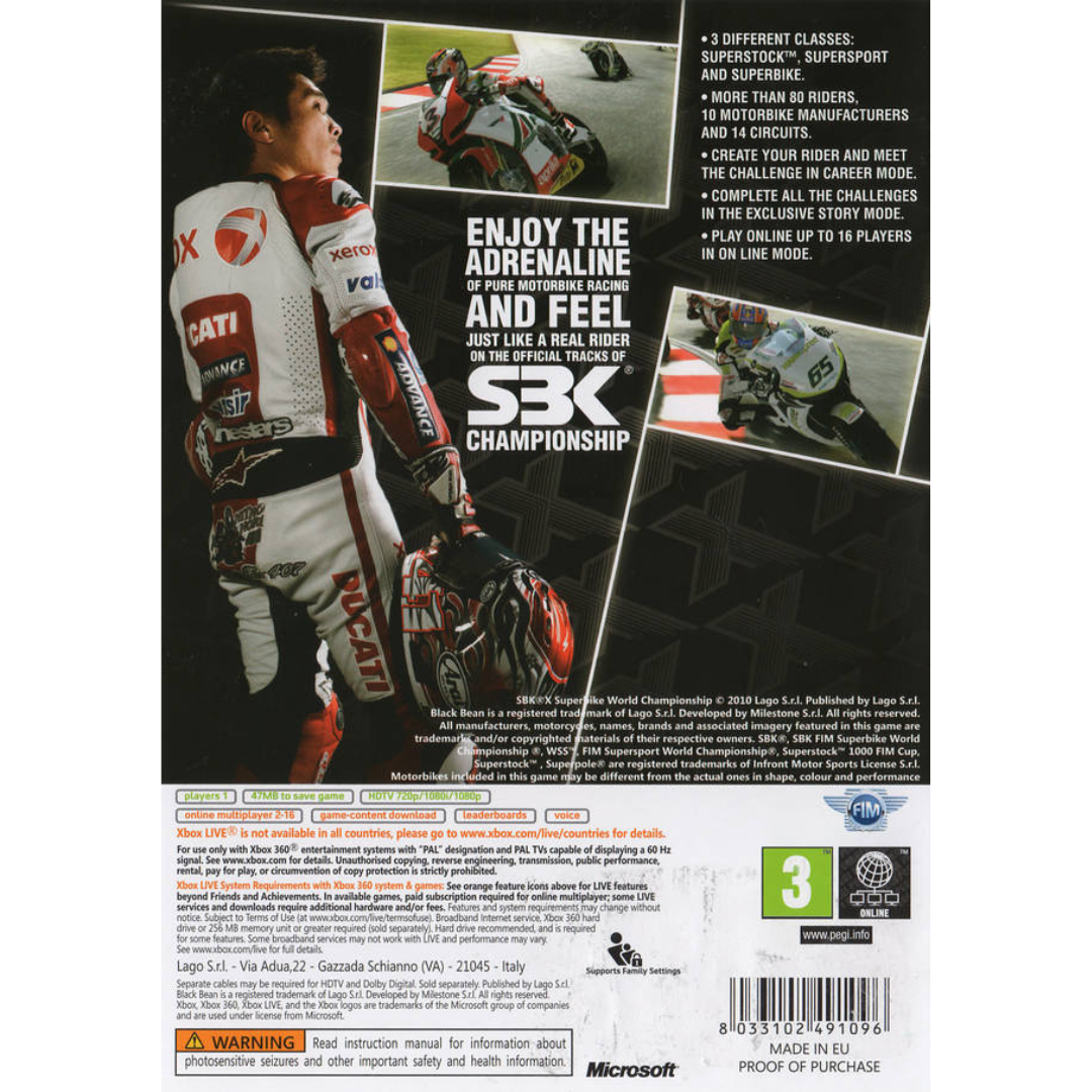 SBK X: Superbike World Championship back cover