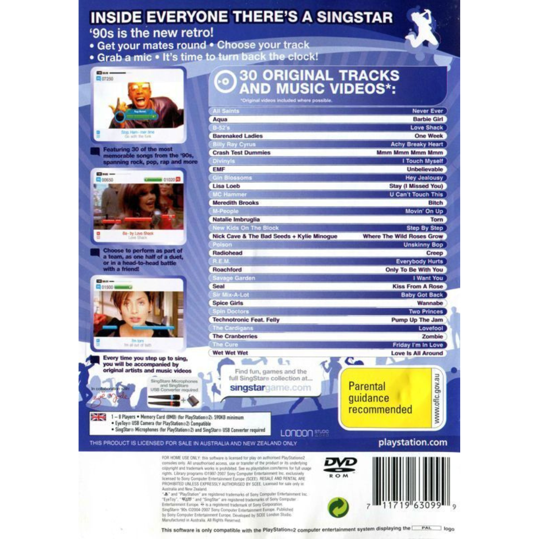 SingStar 90s back cover
