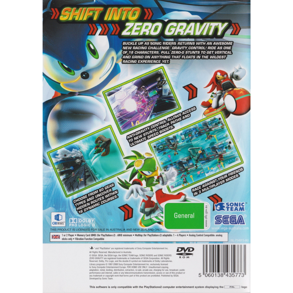 Sonic Riders: Zero Gravity back cover