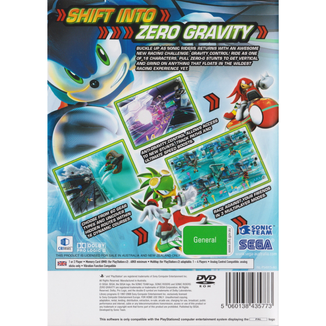 Sonic Riders: Zero Gravity back cover