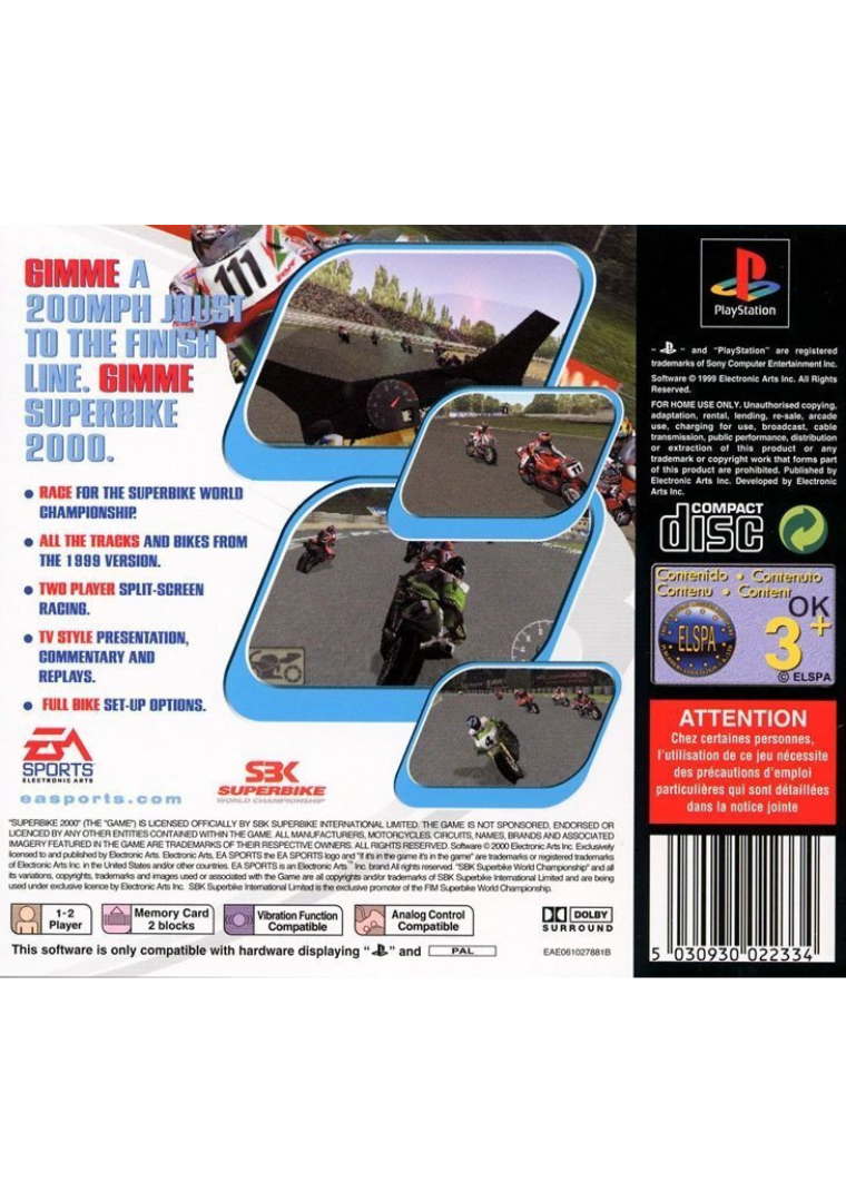 Superbike 2000 back cover