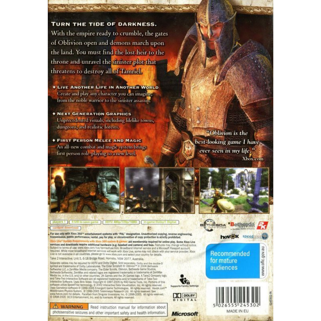The Elder Scrolls IV: Oblivion back cover