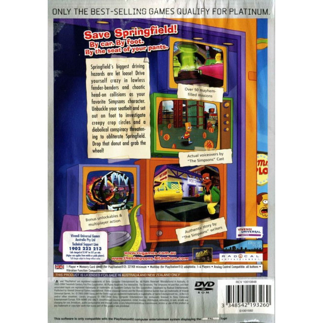 The Simpsons Hit & Run (Platinum) back cover