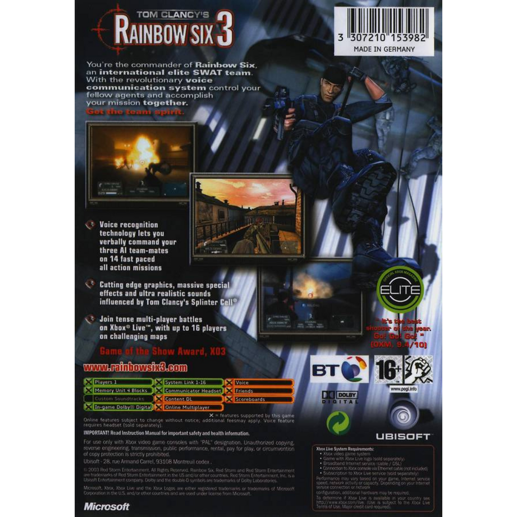 Tom Clancy's Rainbow Six 3 back cover