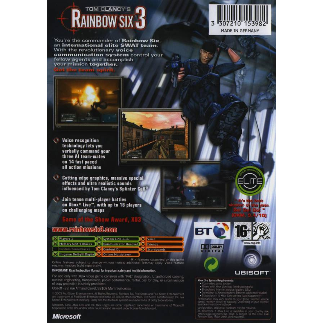 Tom Clancy's Rainbow Six 3 back cover