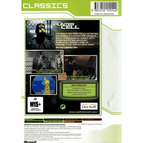 Tom Clancy's Splinter Cell (Classics w/ Bonus DVD) back cover