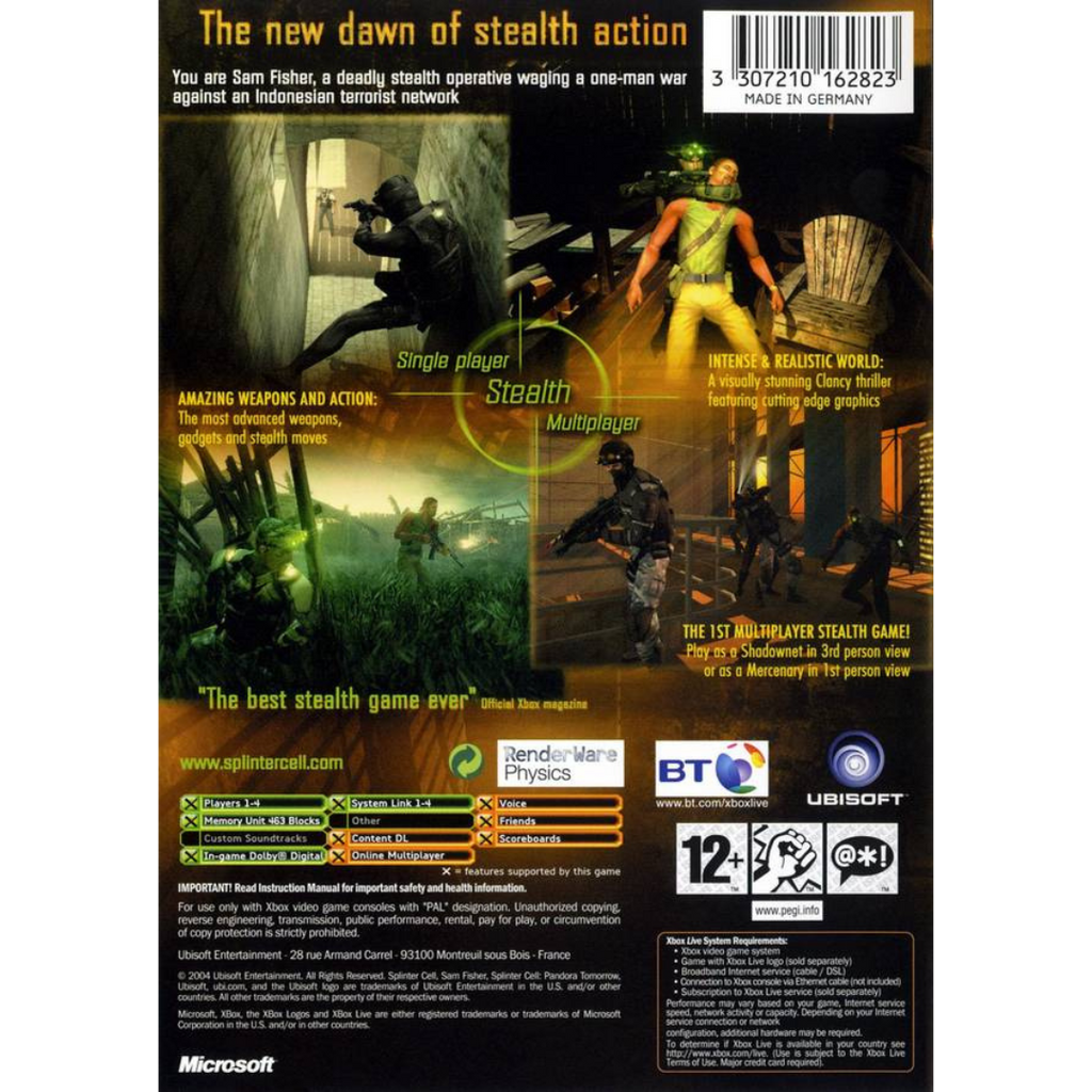 Tom Clancy's Splinter Cell: Pandora Tomorrow back cover
