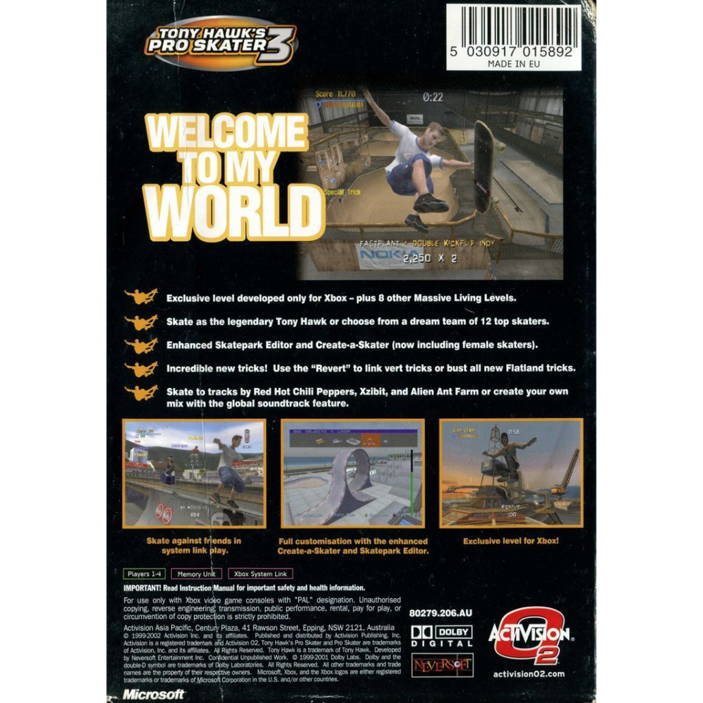Tony Hawk's Pro Skater 3 (Classics) back cover