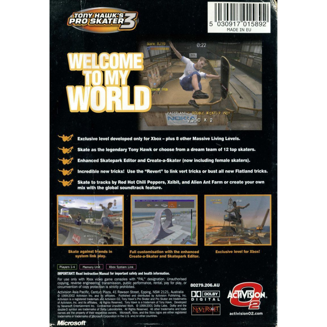 Tony Hawk's Pro Skater 3 (Classics) back cover