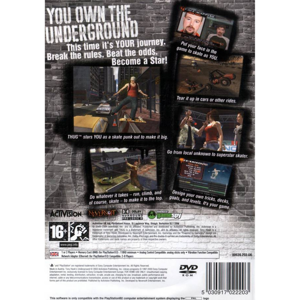 Tony Hawk's Underground back cover