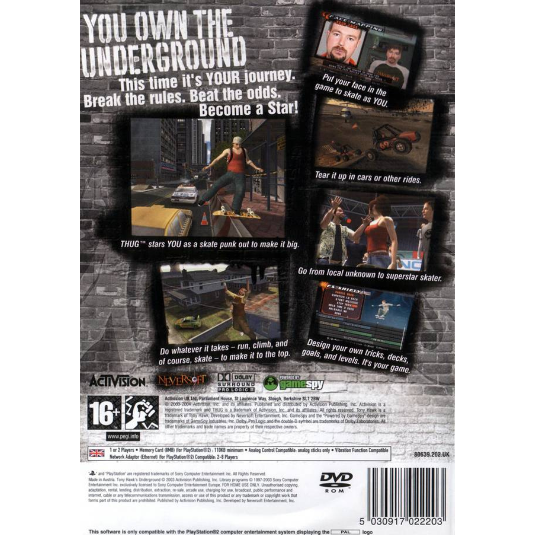 Tony Hawk's Underground back cover