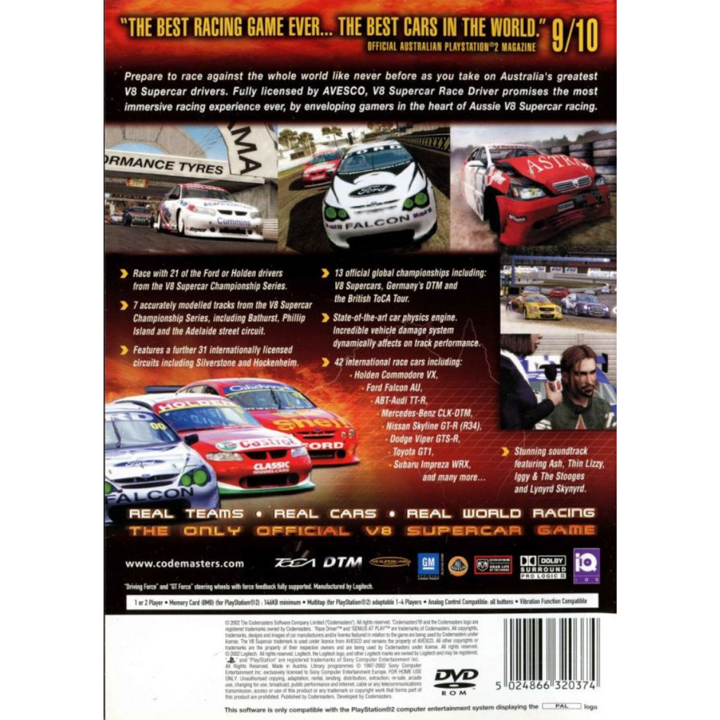 V8 Supercar Race Driver back cover